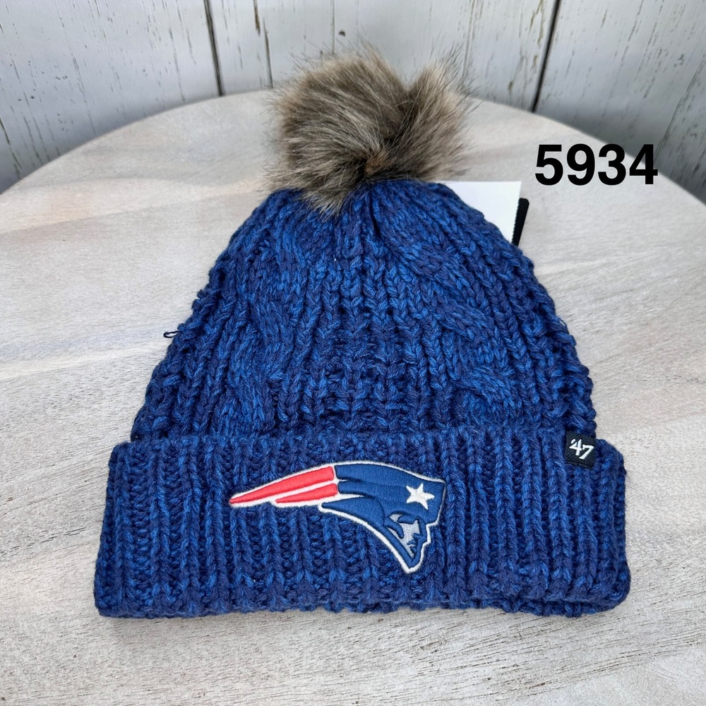 47 Brand NFL New England Patriots Beanie Womens OS Navy New Cable Knit Pom Hat